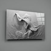 Relief Woman close-up showing sculpted muse in wide-brim hat with butterflies