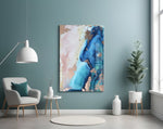Abstraction panel adding editorial calm to a bedroom