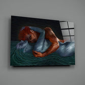 Water and Fire close-up showing flame-haired and teal-watered figures embracing