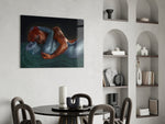 Water and Fire glass print enhancing a hallway with cinematic warmth