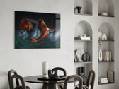 Water and Fire glass print enhancing a hallway with cinematic warmth