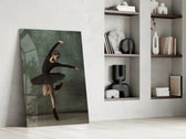 Ballerina artwork anchoring a wall with elegant dramatic palette