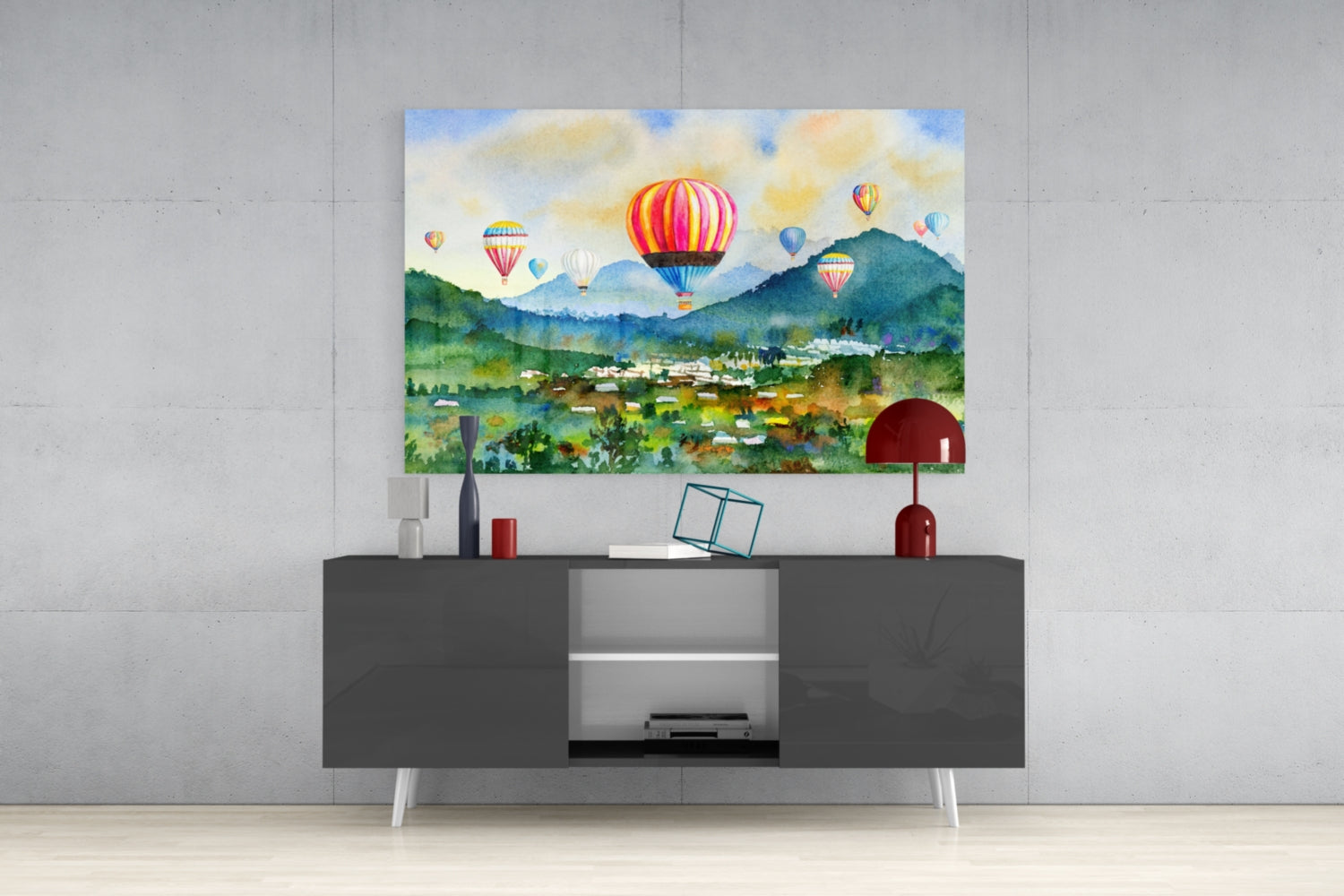 Hot Air Balloons Glass Wall Art.