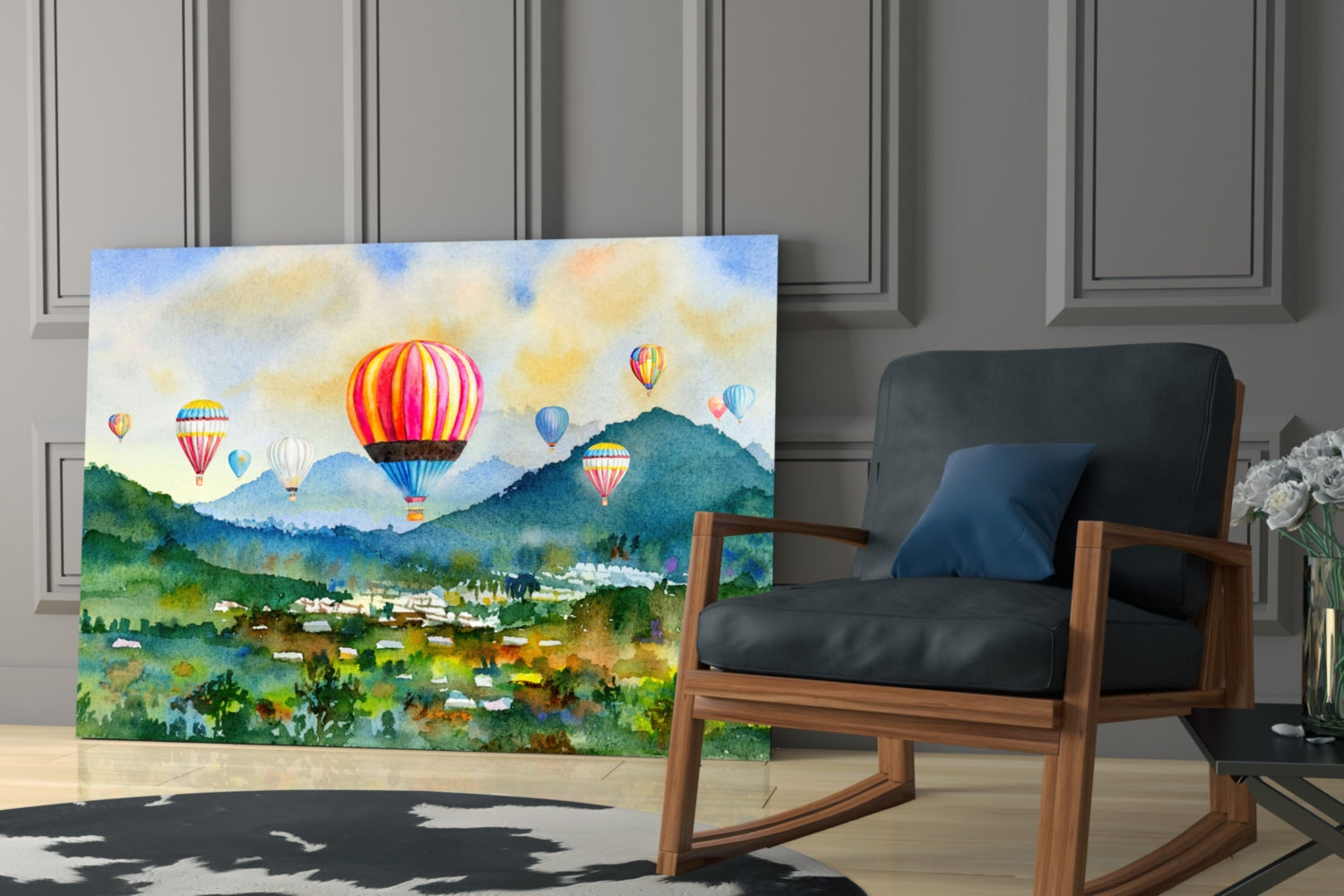 Hot Air Balloons Glass Wall Art.