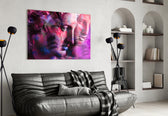 Statues panel adding editorial mood to a living room