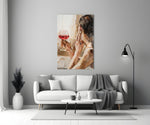 Wine and Women close-up showing palette-knife strokes on burgundy wine and bare shoulder