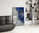 Blue Marble panel adding editorial calm to an office