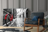 Street and Bicycle glass print enhancing a restaurant with cinematic poise