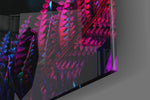 Neon Glances artwork anchoring a wall with electric after-dark palette