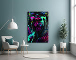 Neon Glances glass wall art styled in a gaming room