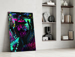 Neon Glances glass print enhancing a teen lounge with cinematic glow