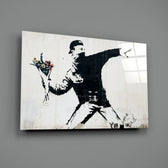 Banksy-style stencil panel bringing conscience-driven drama to a contemporary office