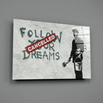 Banksy-style stencil panel bringing sardonic mood to a contemporary office