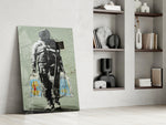 Space Market glass print enhancing a living room with cinematic mood