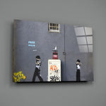 Stencil street-art panel bringing anxious wit to a contemporary office