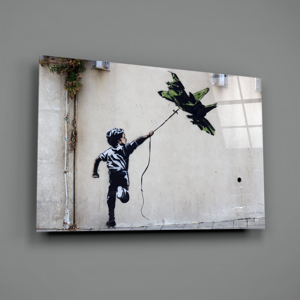 Banksy-style stencil panel bringing bittersweet drama to a contemporary lounge