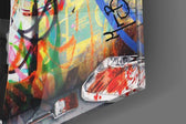 Einstein's Answer artwork anchoring a wall with bold energetic palette