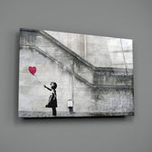 Banksy-style stencil panel bringing tender warmth to a contemporary bedroom