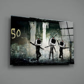 Stencil street-art panel bringing dystopian drama to a contemporary gaming lounge