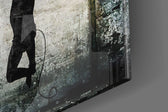 TV Heads artwork anchoring a wall with bold surreal palette