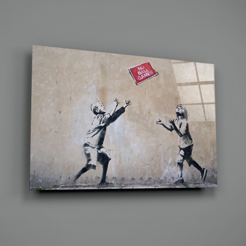 Banksy-style stencil panel bringing mischievous warmth to a contemporary lounge