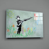 Banksy-style stencil panel bringing bittersweet drama to a contemporary lounge