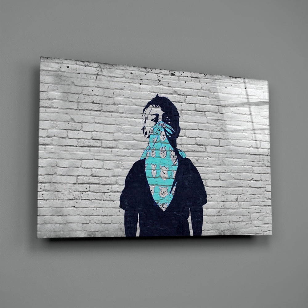 Banksy-style stencil panel bringing tongue-in-cheek mood to a contemporary lounge