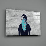 Banksy-style stencil panel bringing tongue-in-cheek mood to a contemporary lounge