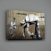 Banksy-style stencil panel bringing fandom wit to a contemporary home theater