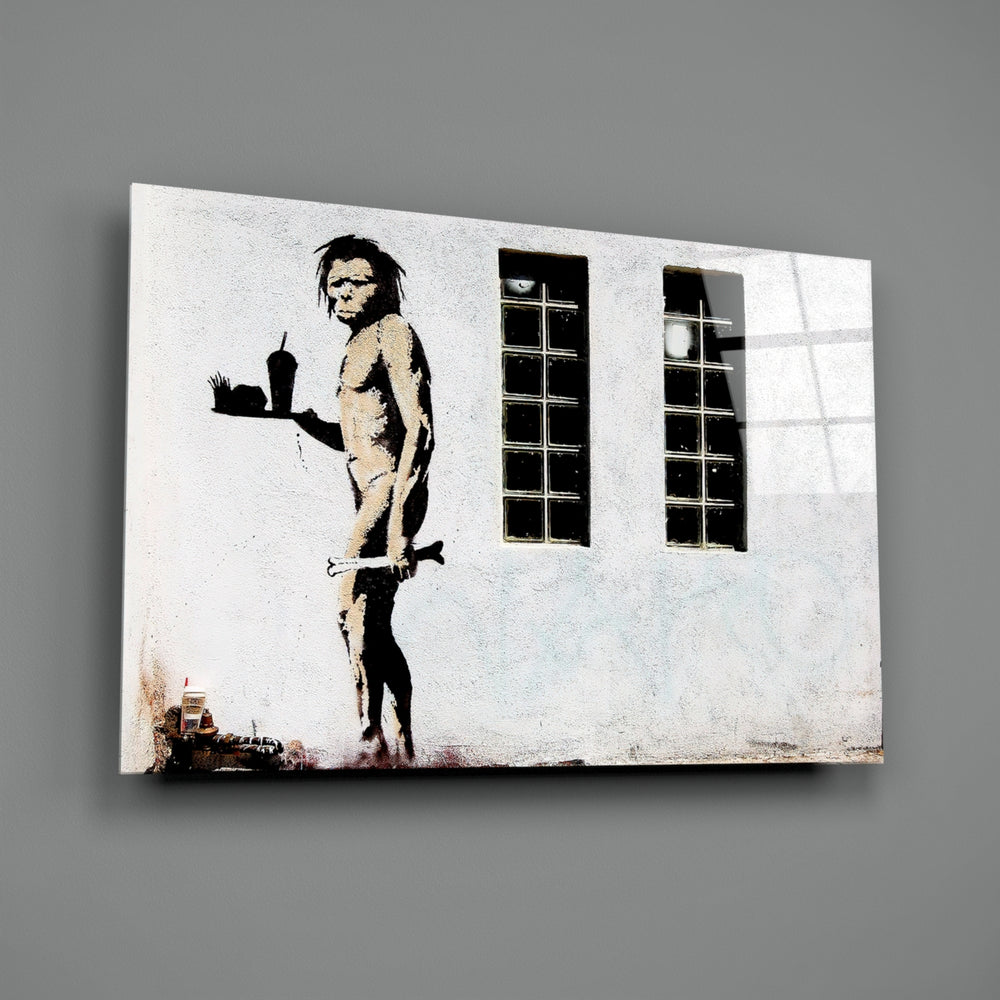 Banksy-style stencil panel bringing wry mood to a contemporary restaurant