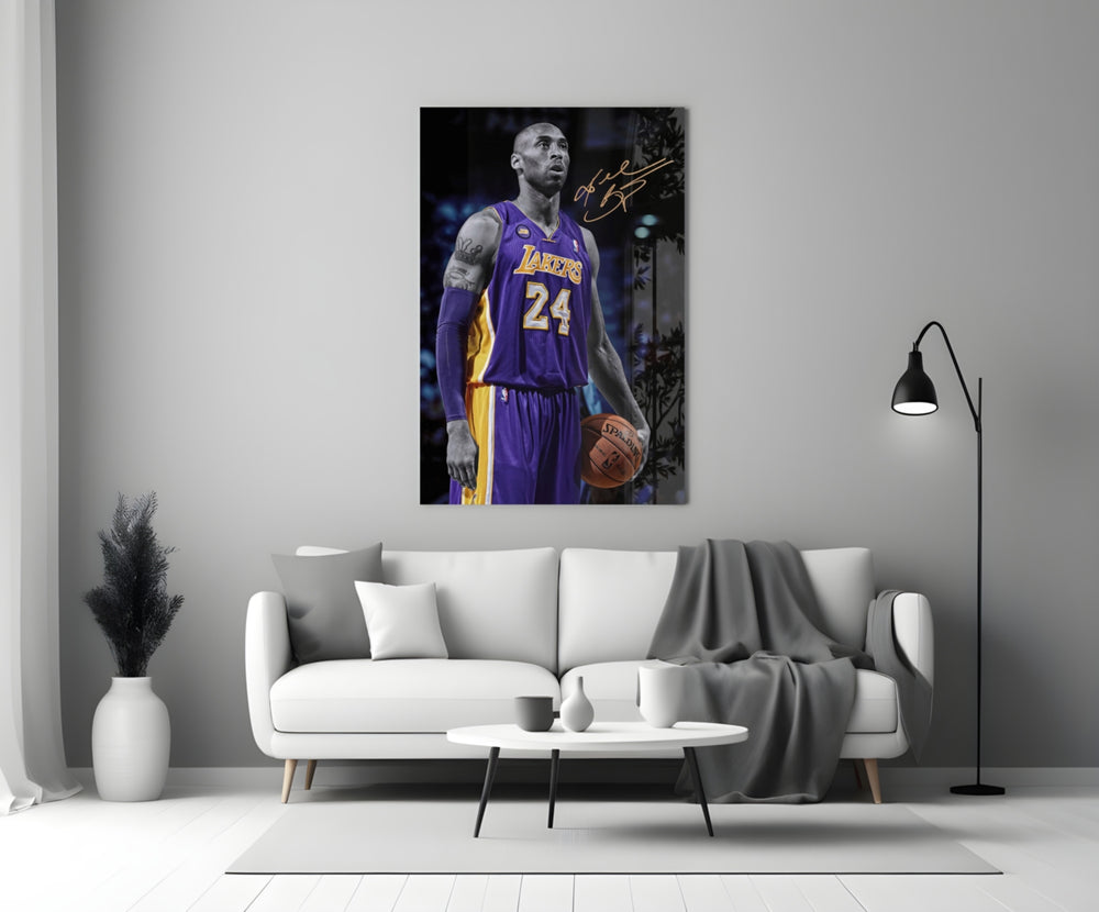 Kobe Bryant close-up showing purple Lakers 24 with gold signature flourish