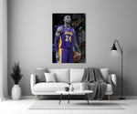 Kobe Bryant close-up showing purple Lakers 24 with gold signature flourish