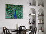 Peacock panel adding editorial elegance to a hallway