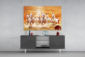 Running Horses panel catching window light to reveal its sunset glow
