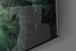 Green Space artwork anchoring a wall with moody otherworldly palette