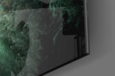 Green Space artwork anchoring a wall with moody otherworldly palette