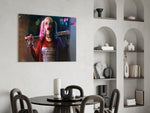 Harley Quinn panel adding editorial drama to a teen lounge