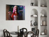 Harley Quinn panel adding editorial drama to a teen lounge