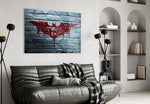 Batman glass wall art styled above a desk in a kids room