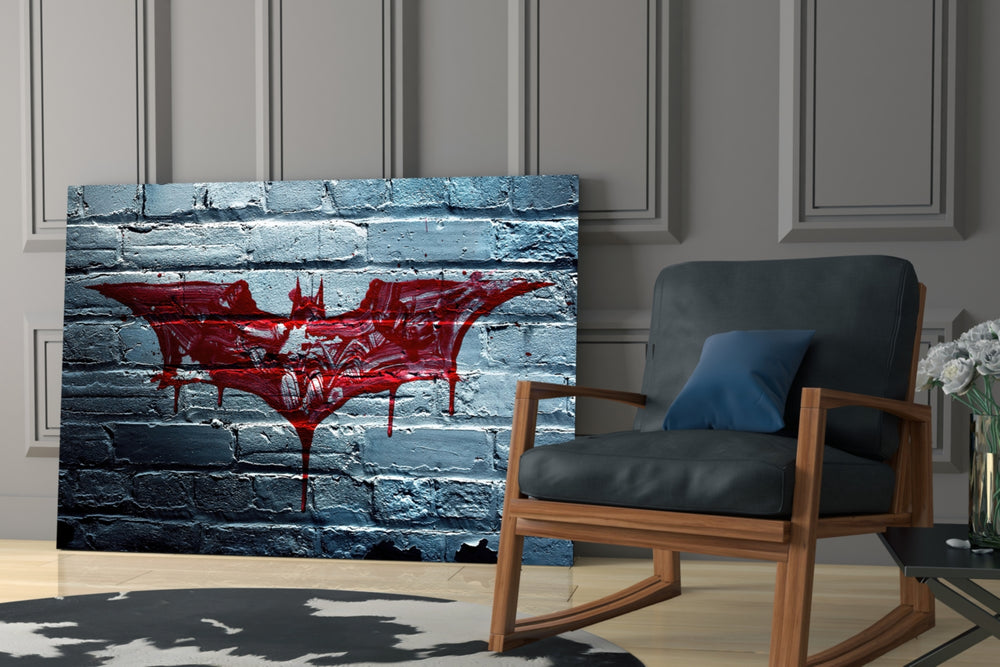 Batman glass print enhancing a home theater with cinematic mood