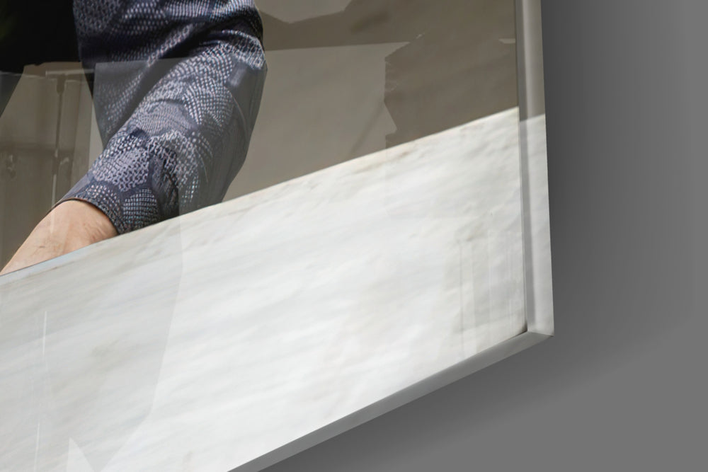 Interrogation artwork anchoring a wall with bold cinematic palette