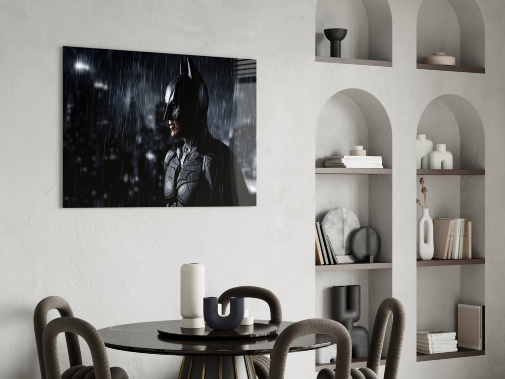 Batman panel adding editorial calm to a man cave