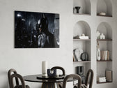Batman panel adding editorial calm to a man cave