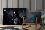 Batman glass print enhancing a home theater with cinematic gravity