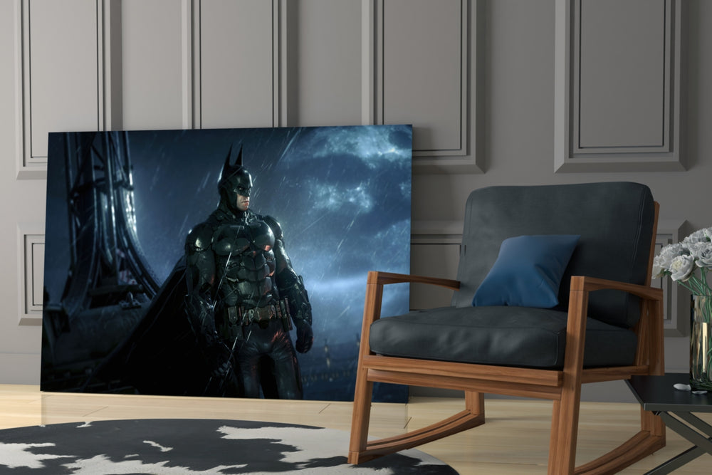 Batman glass print enhancing a man cave with cinematic gravity