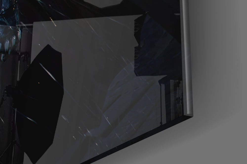 Batman artwork anchoring a wall with dark cinematic palette