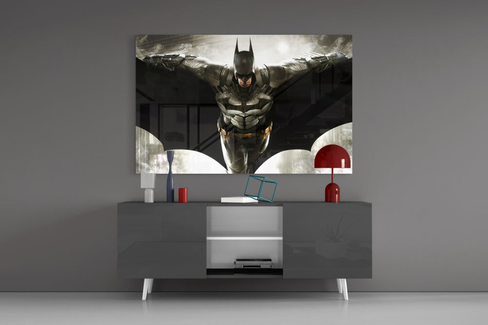Batman panel catching low light to reveal its iconic gravity