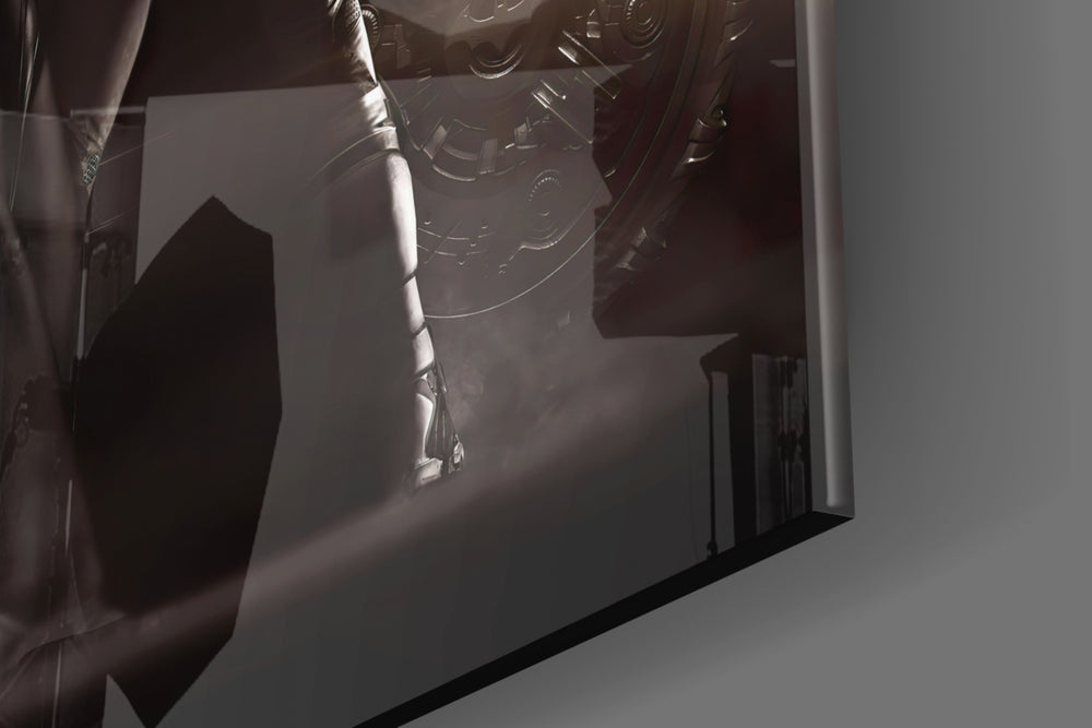 Batmobile artwork anchoring a wall with dark cinematic palette