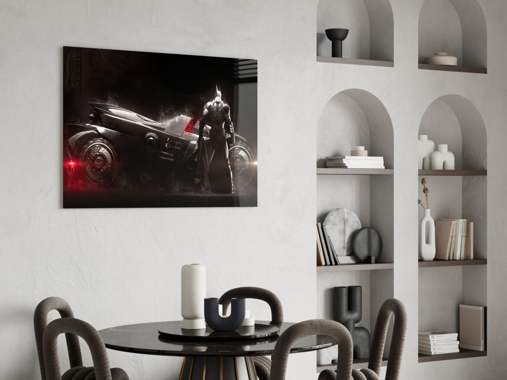 Batmobile panel adding editorial drama to a man cave