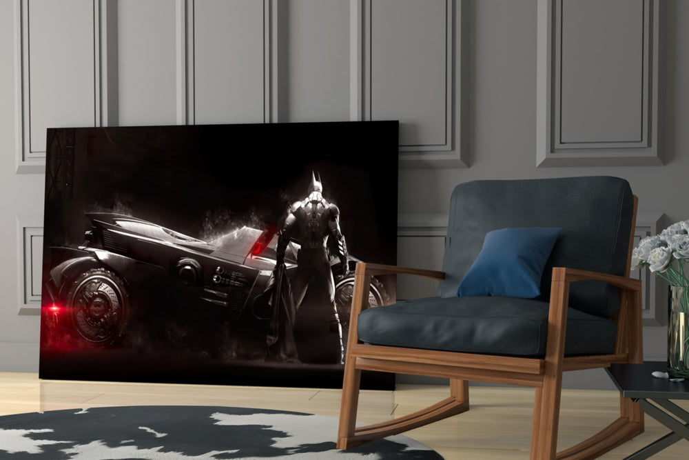 Batmobile glass print enhancing a home theater with cinematic gravity